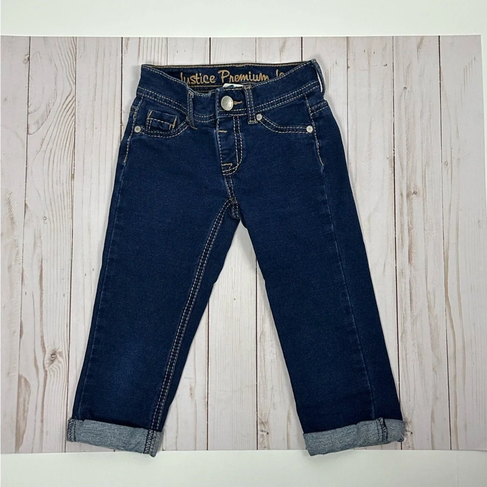 JUSTICE Premium Jeans  girl's blue with rolled cuffs - size 8S